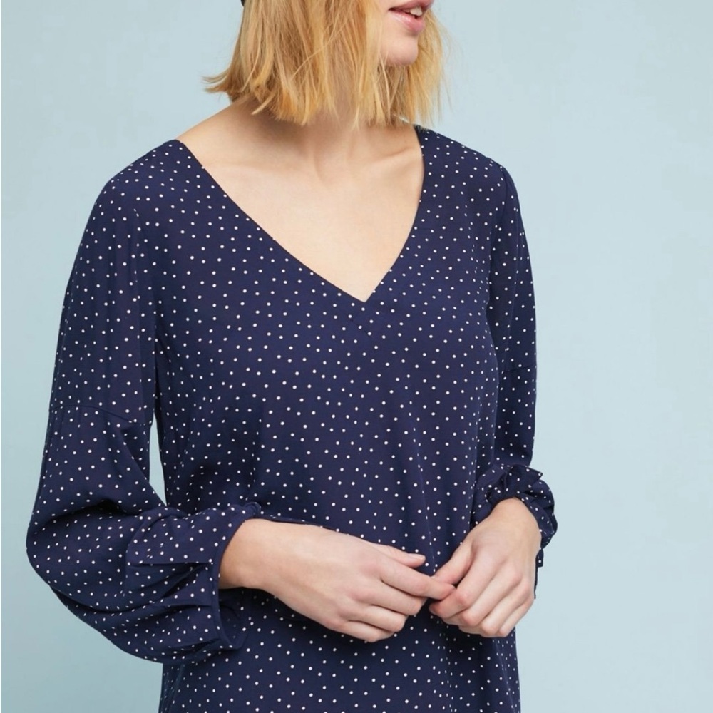 Anthropologie MAEVE Navy Polka Dot
PERNILLE TIE-SLEEVE BLOUSE Size M